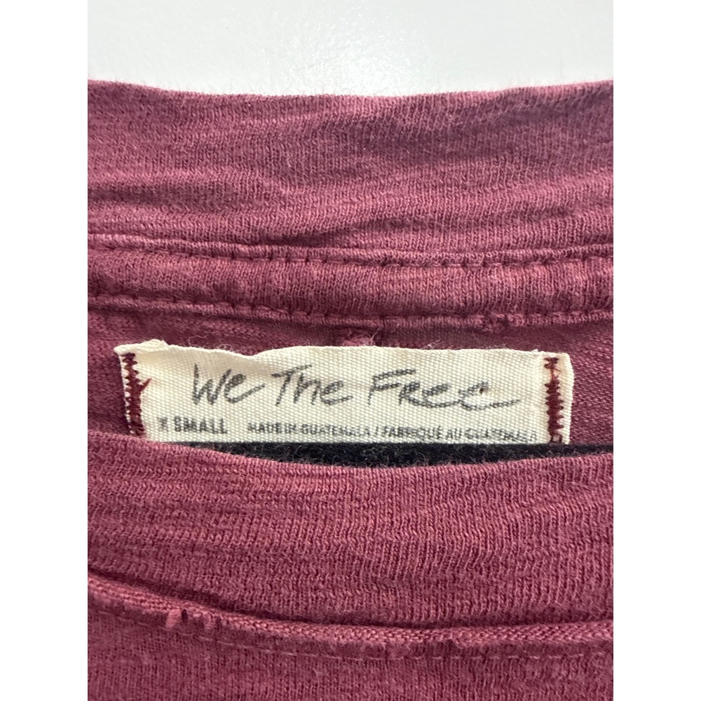 We The Free Free People Burgundy Slub Knit Long Sleeve Top Thumbhole Small - Picture 2 of 3